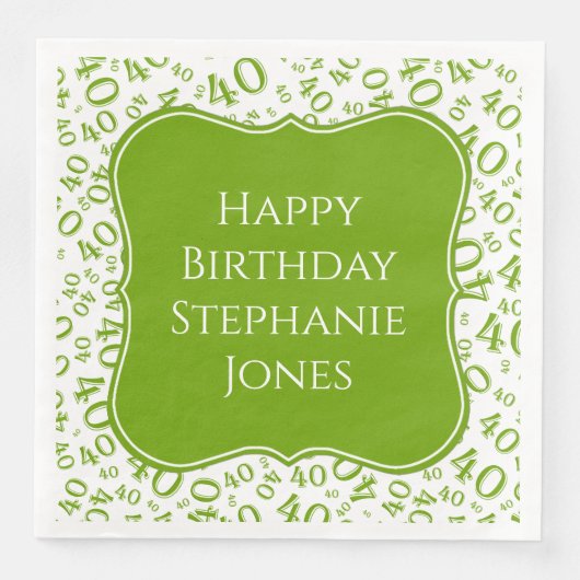 40th誕生日グリーン/ホワイトランダムパターン40 (正面)