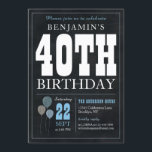 40th誕生日シャルボードブルーバルーンシック素朴な 招待状<br><div class="desc">ヴィンテージ素朴シャルボードホワイトブルーバルーン40th誕生日パーティの招待状</div>