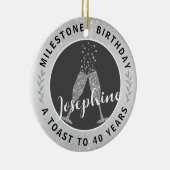 40th誕生日シャンパントースト名シルバーグレイ セラミックオーナメント (右)