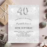 40th誕生日シルバーグリッター予算 チラシ<br><div class="desc">この招待はチラシ紙で非常に薄い。封筒は含まれない。厚い招待状(同じデザイン)は当店を訪ねてほしい。40歳モダンのスタイリッシュ誕生日パーティーへの魅力的な招待。銀フェイク色の背景、飾グリッターの塵。名前とパーティー・詳細のパーソナライズおよび追加40番はバ書ロンスタイルフォント、スクリプト付き。</div>