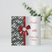 40th誕生日シルバーシークインレッドダイヤモンドボウ 招待状 (スタンド正面)