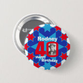 40th誕生日スターカスタムズの写真と名前red blue 缶バッジ (正面&裏面)