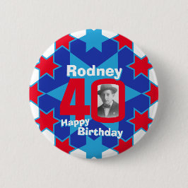 40th誕生日スターカスタムズの写真と名前red blue 缶バッジ
