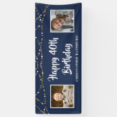 40th誕生日ストリングライト名ブルー 横断幕 (縦)