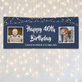 40th誕生日ストリングライト名ブルー 横断幕