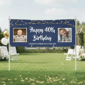 40th誕生日ストリングライト名ブルー 横断幕