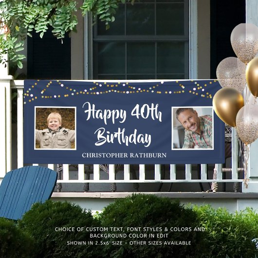 40th誕生日ストリングライト名ブルー 横断幕