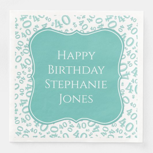 40th誕生日ティール(緑がかった色)/ホワイトランダムパターン40 (正面)