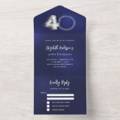 40th誕生日ネイビーブルー銀写真rsvp オールインワン招待状 (内側)