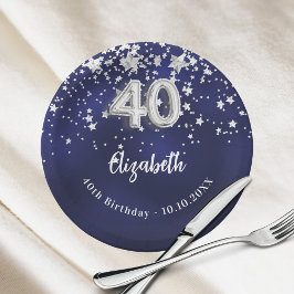 40th誕生日ネイビーブルー銀星 ペーパープレート