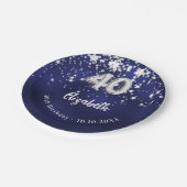 40th誕生日ネイビーブルー銀星 ペーパープレート (アングル)