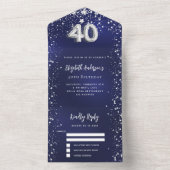 40th誕生日ネイビーブルー銀星rsvp オールインワン招待状 (内側)
