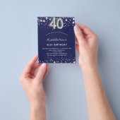40th誕生日ネイビー・ブルー・シルバー・バジェット招待 チラシ (手)