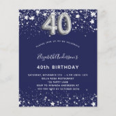 40th誕生日ネイビー・ブルー・シルバー・バジェット招待 チラシ (正面)
