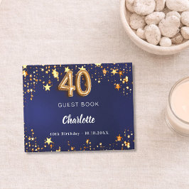 40th誕生日ネイビー・ブルー・金ゴールド・スター ゲストブック