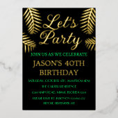 40th誕生日ネオングリーンブラックゴールドフォイルQRコード 箔招待状 (正面)