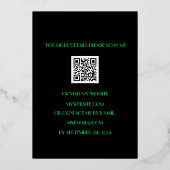 40th誕生日ネオングリーンブラックゴールドフォイルQRコード 箔招待状 (裏面)