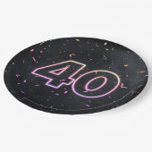 40th誕生日ネオンサインオンブラック紙プレート ペーパープレート (アングル)