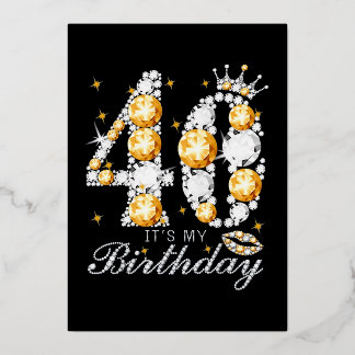 40th誕生日ハイヒールシューズクラウンダイヤモンド 箔シーズンカード