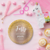 40th誕生日バラ金ゴールドグリッタースパークル名 ペーパープレート (パーティー)