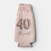 40th誕生日バラ金ゴールドグリッター名スクリプト ボトルクーラー (正面)