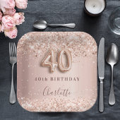 40th誕生日バラ金ゴールド赤面グリッター名 ペーパープレート
