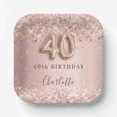 40th誕生日バラ金ゴールド赤面グリッター名 ペーパープレート (正面)