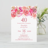 40th誕生日バレンタインピンクローズ渦巻形のハート 招待状 (スタンド正面)