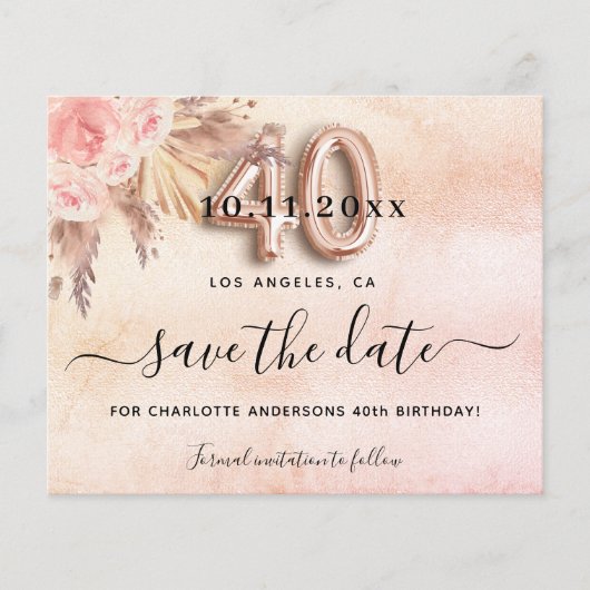 40th誕生日パンパバラ予算の日付を保存 チラシ (正面)