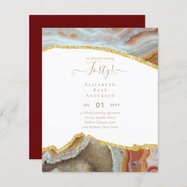 40th誕生日パーティの招待状グリッターグラマー (正面/裏面)
