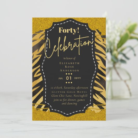40th誕生日パーティの招待状グリッターグラマー 招待状 (スタンド正面)