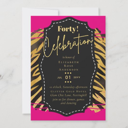 40th誕生日パーティの招待状グリッターグラマー 招待状 (正面)
