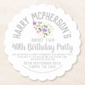 40th誕生日パーティの招待状チケット ペーパーコースター (正面)