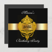 40th誕生日パーティの招待状ブラック金ゴールド 招待状 (正面/裏面)