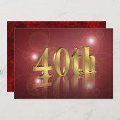 40th誕生日パーティの招待状赤と金ゴールド番号 招待状 (正面/裏面)