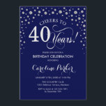 40th誕生日パーティの招待状 – シルバーネイビーブルー 招待状<br><div class="desc">40歳の誕生日パーティの招待状。エレガントグリッター銀フェイクとネイビーブルーのデザイン。応援40年！メッセージもしの詳細なカスタマイズが必要。</div>