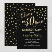 40th誕生日パーティの招待状-金ゴールドブラック 招待状 (正面/裏面)