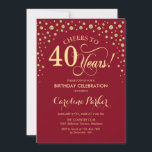 40th誕生日パーティの招待状-金ゴールド赤 招待状<br><div class="desc">40歳の誕生日パーティの招待状。エレガントデザインとフェイクグリッター金ゴールドと赤。応援40年！メッセージもしの詳細なカスタマイズが必要。</div>
