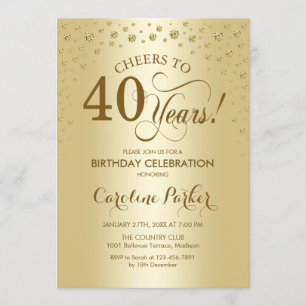 40th誕生日パーティの招待状-金ゴールド 招待状