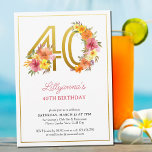 40th誕生日パーティーかわいらしフローラ金ゴールド番号40 招待状<br><div class="desc">40歳の誕生日パーティの招待状と金ゴールド番号40飾と花かわいらし付き。そしてフェミニンエレガントデザインと水色フローラの配置ピンク色オレンジと紫の色合い。40歳の誕生日お祝い、春または夏の誕生日ランチ、ガーデンティーパーティーなどに最適。</div>