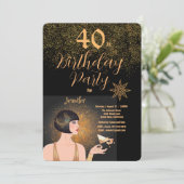 40th誕生日パーティーアールデコブラック&金ゴールド 招待状 (スタンド正面)