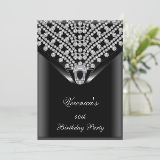 40th誕生日パーティーエレガントブラックダイヤモンド2 招待状 (スタンド正面)