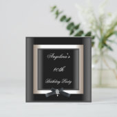 40th誕生日パーティーエレガント白黒ジュエルボウ 招待状 (スタンド正面)