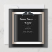 40th誕生日パーティーエレガント白黒ジュエルボウ 招待状 (裏面)