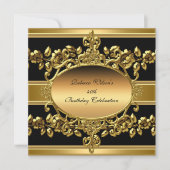 40th誕生日パーティーエレガント金ゴールド黒フローラ 招待状 (正面)