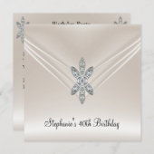 40th誕生日パーティークリームダイヤモンドジュエル 招待状 (正面/裏面)