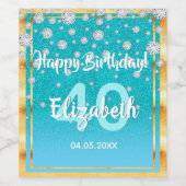 40th誕生日パーティーグリッターティール（緑がかった色）ブルー ワインラベル (シングルラベル)