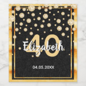 40th誕生日パーティーグリッターブラック金ゴールド ワインラベル (シングルラベル)