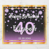 40th誕生日パーティーグリッター紫ブラック スパークリングワインラベル (シングルラベル)
