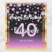 40th誕生日パーティーグリッター紫ブラック ワインラベル (シングルラベル)